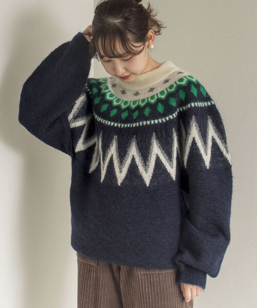 GLOSTER（グロスター）の「【unlume/アンルーム】PHILIPPE モヘヤプルオーバーニット（ニット/セーター・メンズ・ブラック/ネイビー・MEDIUM/LARGE）」の2枚目の写真