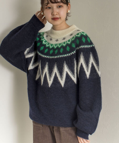 GLOSTER（グロスター）の「【unlume/アンルーム】PHILIPPE モヘヤプルオーバーニット（ニット/セーター・メンズ・ブラック/ネイビー・MEDIUM/LARGE）」の3枚目の写真