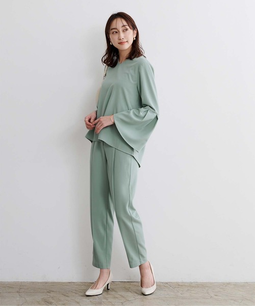 UR'S（ユアーズ）の「ﾌﾚｱｽﾘｰﾌﾞﾄｯﾌﾟｽ×ﾃｰﾊﾟｰﾄﾞﾊﾟﾝﾂ（セットアップ・レディース・ブラック/ネイビー/グリーン/ベージュ・S/M/L）」の10枚目の写真