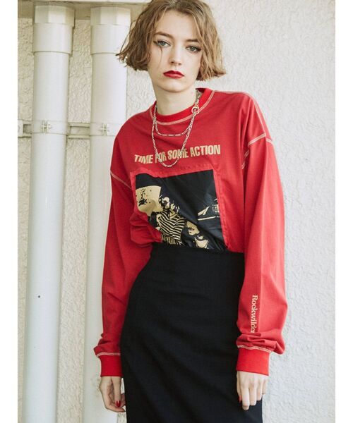 jouetie（ジュエティ）の「カラーステッチグランジ ロンT（Tシャツ/カットソー・レディース・ブラック/レッド/オフホワイト・MEDIUM）」の4枚目の写真