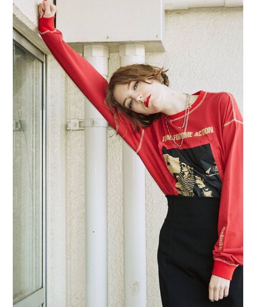 jouetie（ジュエティ）の「カラーステッチグランジ ロンT（Tシャツ/カットソー・レディース・ブラック/レッド/オフホワイト・MEDIUM）」の6枚目の写真