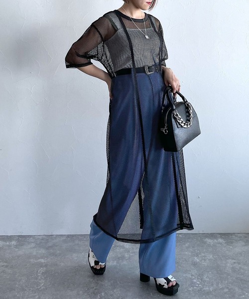 PAGEBOY（ページボーイ）の「レイヤードメッシュワンピース（ワンピース・レディース・ブラック/オフホワイト・FREE）」の5枚目の写真