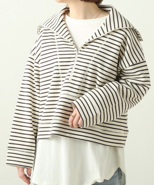 frames RAY CASSIN（フレームスレイカズン）の「WEB限定 ハーフジップセーラーカラーカットソー（Tシャツ/カットソー・レディース・オフホワイト/イエロー/キナリ・FREE）」の4枚目の写真