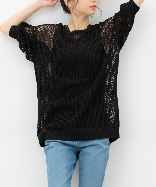 Honeys（ハニーズ）の「メッシュ編トップス（ニット/セーター・レディース・ホワイト/ベージュ/ブラック/イエロー系その他・L/M/S）」の3枚目の写真