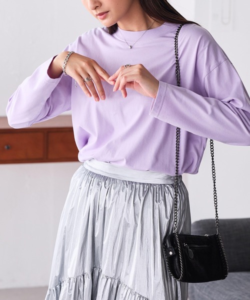 RANAN(ラナン)の「〈Beautiful Cotton 綿100%〉UVカット/接触冷感 モックネックTシャツ 長袖(Tシャツ/カットソー・レディース・ラベンダー/ネイビー/チャコール/グリーン/カーキ/ダークブルー/ベージュ/ブラック/モカ/オフホワイト/ライトグレー/ボルドー/オレンジ系/グリーン系その他/ダークブラウン/ブラウン系/パープル/イエロー/その他・LL/S/L/M)」の14枚目の写真