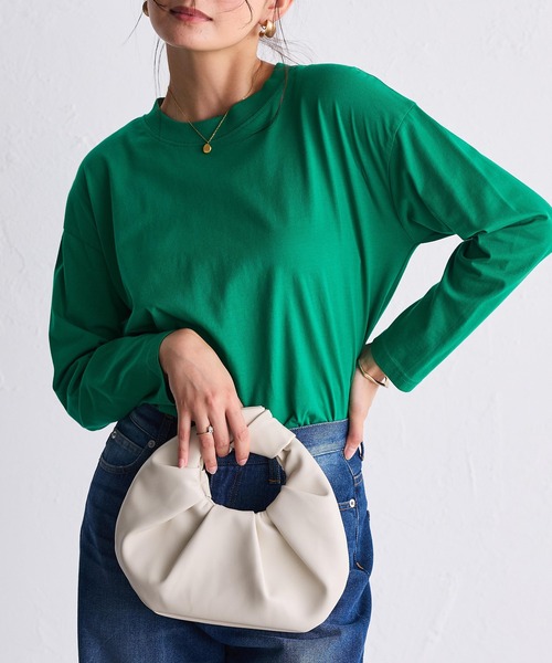 RANAN(ラナン)の「〈Beautiful Cotton 綿100%〉UVカット/接触冷感 モックネックTシャツ 長袖(Tシャツ/カットソー・レディース・ラベンダー/ネイビー/チャコール/グリーン/カーキ/ダークブルー/ベージュ/ブラック/モカ/オフホワイト/ライトグレー/ボルドー/オレンジ系/グリーン系その他/ダークブラウン/ブラウン系/パープル/イエロー/その他・LL/S/L/M)」の11枚目の写真