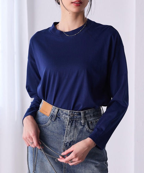 RANAN(ラナン)の「〈Beautiful Cotton 綿100%〉UVカット/接触冷感 モックネックTシャツ 長袖(Tシャツ/カットソー・レディース・ラベンダー/ネイビー/チャコール/グリーン/カーキ/ダークブルー/ベージュ/ブラック/モカ/オフホワイト/ライトグレー/ボルドー/オレンジ系/グリーン系その他/ダークブラウン/ブラウン系/パープル/イエロー/その他・LL/S/L/M)」の12枚目の写真