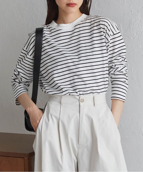 RANAN(ラナン)の「〈Beautiful Cotton 綿100%〉UVカット/接触冷感 モックネックTシャツ 長袖(Tシャツ/カットソー・レディース・ラベンダー/ネイビー/チャコール/グリーン/カーキ/ダークブルー/ベージュ/ブラック/モカ/オフホワイト/ライトグレー/ボルドー/オレンジ系/グリーン系その他/ダークブラウン/ブラウン系/パープル/イエロー/その他・LL/S/L/M)」の19枚目の写真