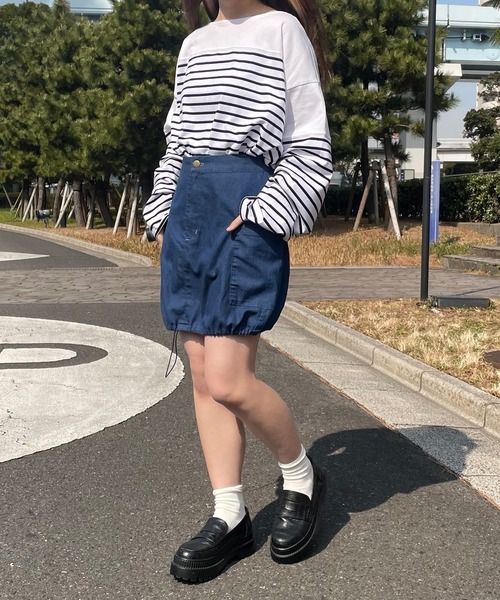 PairPair(ペアペア)の「デニムパンプキンスカート(デニムスカート・レディース・ブラック/インディゴブルー・フリー)」の7枚目の写真