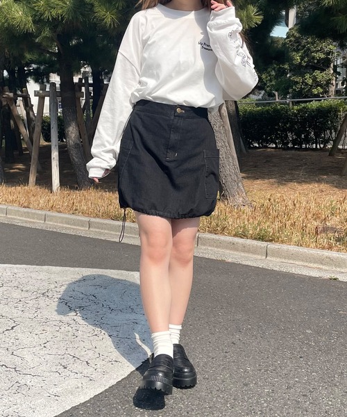 PairPair(ペアペア)の「デニムパンプキンスカート(デニムスカート・レディース・ブラック/インディゴブルー・フリー)」の3枚目の写真