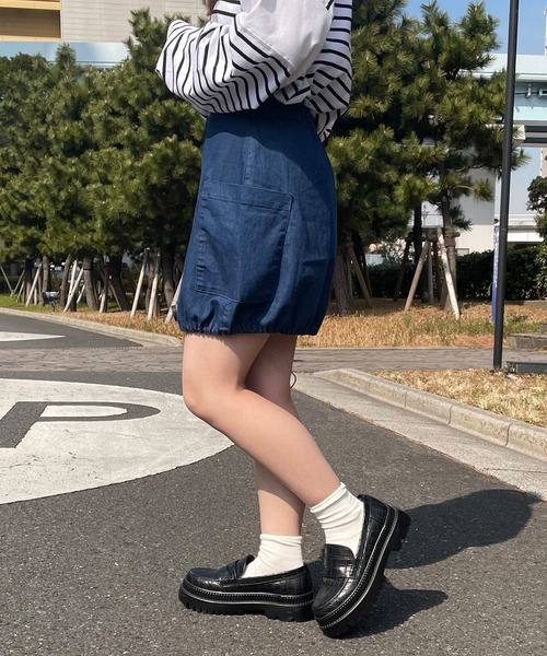 PairPair(ペアペア)の「デニムパンプキンスカート(デニムスカート・レディース・ブラック/インディゴブルー・フリー)」の8枚目の写真
