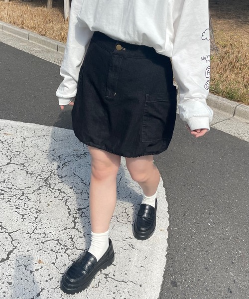 PairPair(ペアペア)の「デニムパンプキンスカート(デニムスカート・レディース・ブラック/インディゴブルー・フリー)」の19枚目の写真