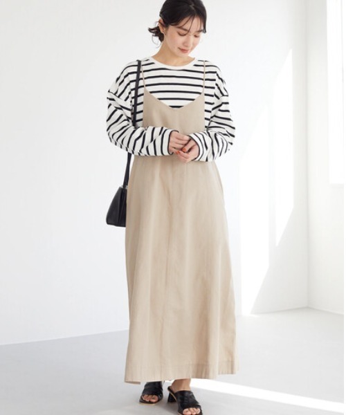 Green　Parks（グリーンパークス）の「ツイルキャミワンピース（ワンピース・レディース・ベージュ/ネイビー・FREE）」の2枚目の写真