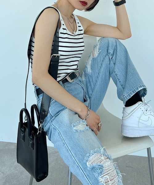 PAGEBOY(ページボーイ)の「バックオープンカップタンク(タンクトップ・レディース・ブラック/オフホワイト/ホワイト×ブラック/ベージュ系その他・FREE)」の6枚目の写真