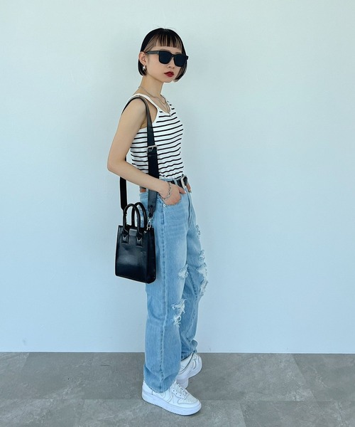 PAGEBOY(ページボーイ)の「バックオープンカップタンク(タンクトップ・レディース・ブラック/オフホワイト/ホワイト×ブラック/ベージュ系その他・FREE)」の7枚目の写真