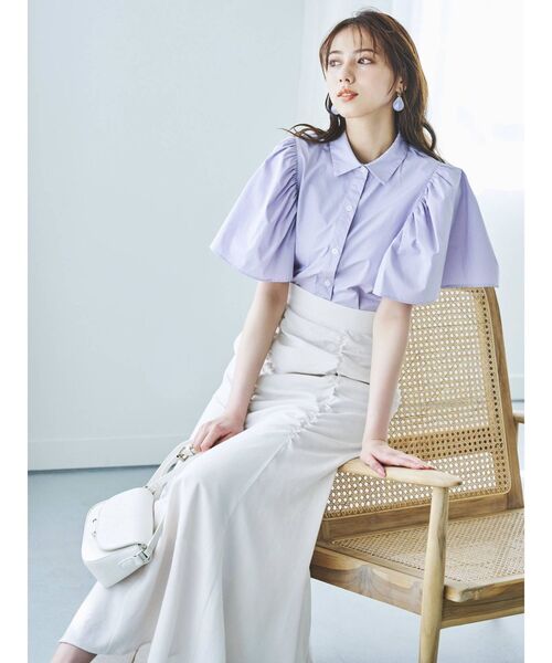 dazzlin（ダズリン）の「フレアスリーブショートシャツ（シャツ/ブラウス・レディース・オフホワイト/ブラック/ラベンダー・FREE）」の6枚目の写真