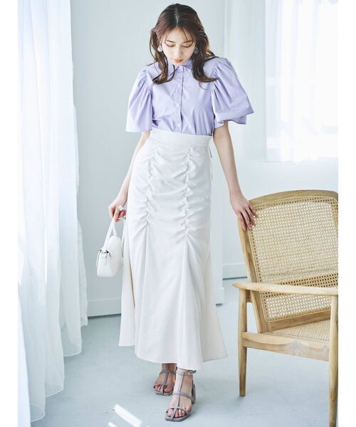 dazzlin（ダズリン）の「フレアスリーブショートシャツ（シャツ/ブラウス・レディース・オフホワイト/ブラック/ラベンダー・FREE）」の7枚目の写真