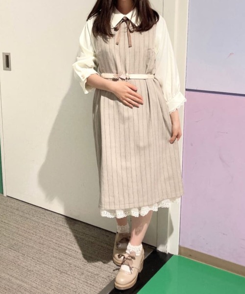 axes femme（アクシーズファム）の「襟付きサックワンピース（ワンピース・レディース・ブラック/ベージュ/ピンク・FREE）」の2枚目の写真