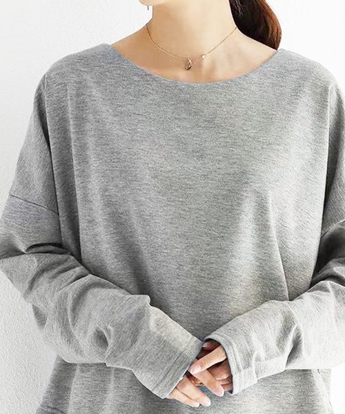 Amulet(アミュレット)の「バックプリーツロングカットソー(Tシャツ/カットソー・レディース・ホワイト/ブラウン/ブラック/ブルー/ピンク/グリーン/ベージュ/グレー・FREE)」の5枚目の写真