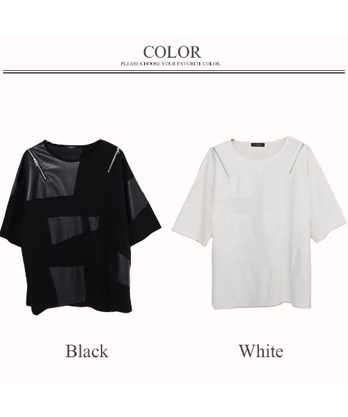 CIVARIZE(シヴァーライズ)の「『CIVARIZE/シヴァーライズ』PUレザー切り替えパッチワークショルダーZIPTシャツ(Tシャツ/カットソー・メンズ・ホワイト/ブラック・FREE)」の16枚目の写真
