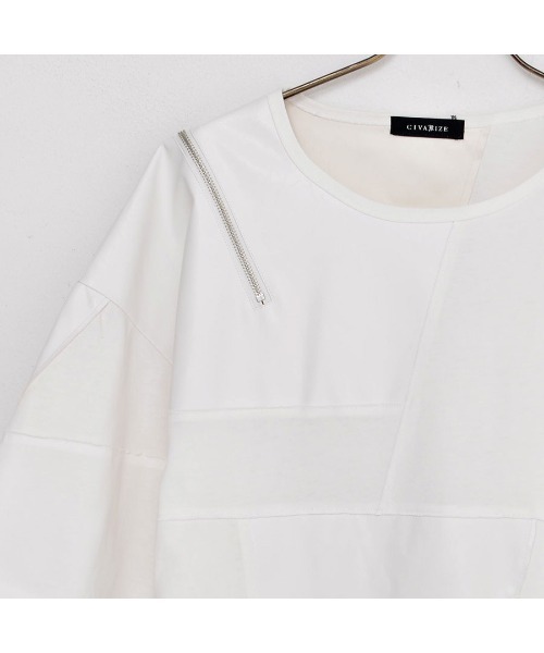 CIVARIZE(シヴァーライズ)の「『CIVARIZE/シヴァーライズ』PUレザー切り替えパッチワークショルダーZIPTシャツ(Tシャツ/カットソー・メンズ・ホワイト/ブラック・FREE)」の18枚目の写真