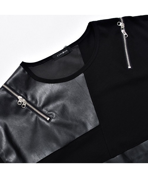 CIVARIZE(シヴァーライズ)の「『CIVARIZE/シヴァーライズ』PUレザー切り替えパッチワークショルダーZIPTシャツ(Tシャツ/カットソー・メンズ・ホワイト/ブラック・FREE)」の19枚目の写真