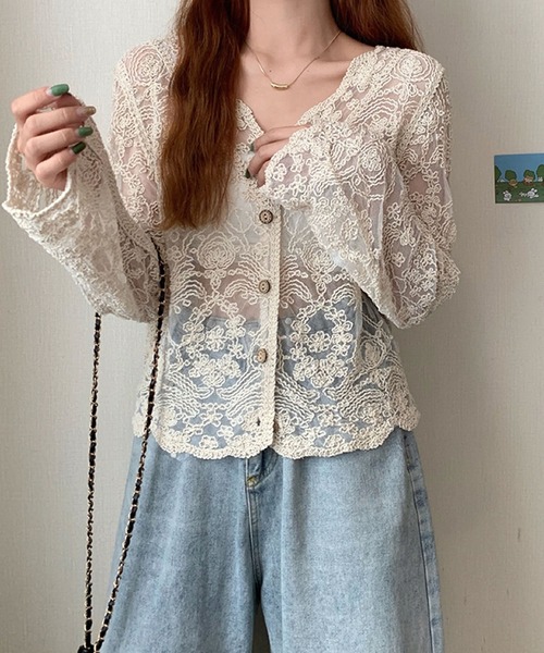 Primazel（プリマゼル）の「フラワーレースカーディガン（カーディガン/ボレロ・レディース・ホワイト/クリーム・M）」の4枚目の写真
