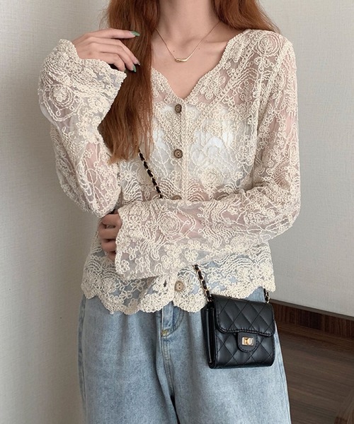 Primazel（プリマゼル）の「フラワーレースカーディガン（カーディガン/ボレロ・レディース・ホワイト/クリーム・M）」の5枚目の写真