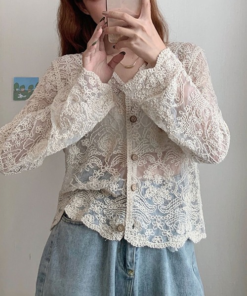 Primazel（プリマゼル）の「フラワーレースカーディガン（カーディガン/ボレロ・レディース・ホワイト/クリーム・M）」の6枚目の写真