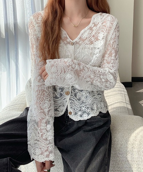 Primazel（プリマゼル）の「フラワーレースカーディガン（カーディガン/ボレロ・レディース・ホワイト/クリーム・M）」の7枚目の写真