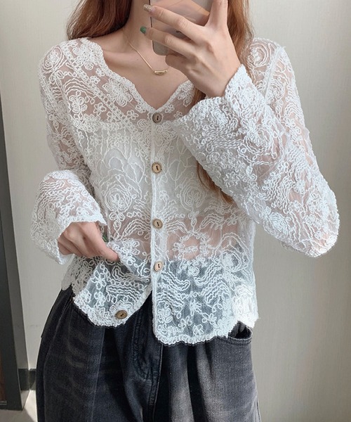 Primazel（プリマゼル）の「フラワーレースカーディガン（カーディガン/ボレロ・レディース・ホワイト/クリーム・M）」の9枚目の写真