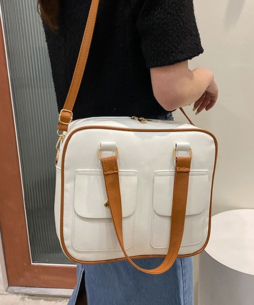 STYLEBLOCK（スタイルブロック）の「ポケットデザイン2WAYショルダーバッグ（ショルダーバッグ・レディース・ブラウン/ブルー/ブラック/ホワイト/グリーン/イエロー・FREE）」の3枚目の写真