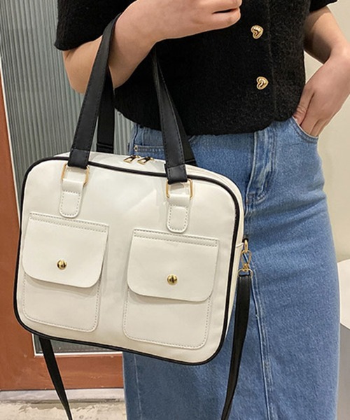 STYLEBLOCK（スタイルブロック）の「ポケットデザイン2WAYショルダーバッグ（ショルダーバッグ・レディース・ブラウン/ブルー/ブラック/ホワイト/グリーン/イエロー・FREE）」の2枚目の写真