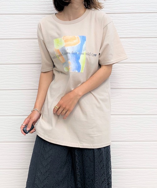 Q(キュー)の「picture T(Tシャツ/カットソー・レディース・ブラック/ベージュ・MEDIUM)」の12枚目の写真