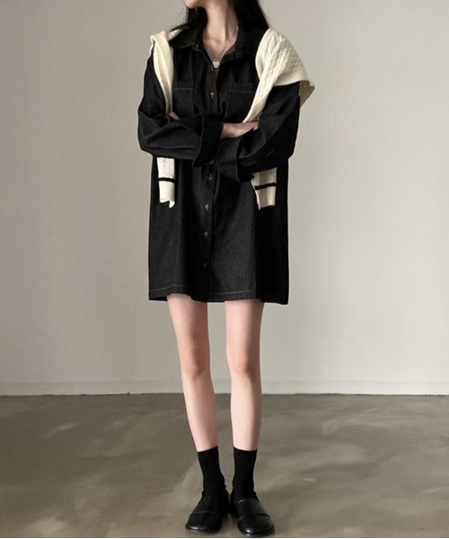 by muni:r（バイ ムニール）の「デイリーポケットデニムワンピース（ワンピース・レディース・ブラック/ブルー・FREE）」の13枚目の写真