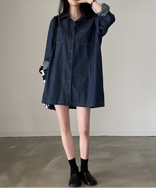 by muni:r（バイ ムニール）の「デイリーポケットデニムワンピース（ワンピース・レディース・ブラック/ブルー・FREE）」の7枚目の写真