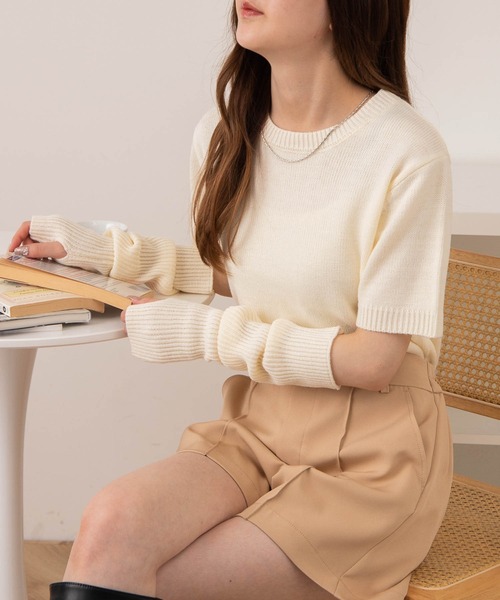 WEGO（ウィゴー）の「WEGO/アームウォーマーニットトップス（ニット/セーター・レディース・ブラック/サックスブルー/ピンク/アイボリー・FREE）」の8枚目の写真