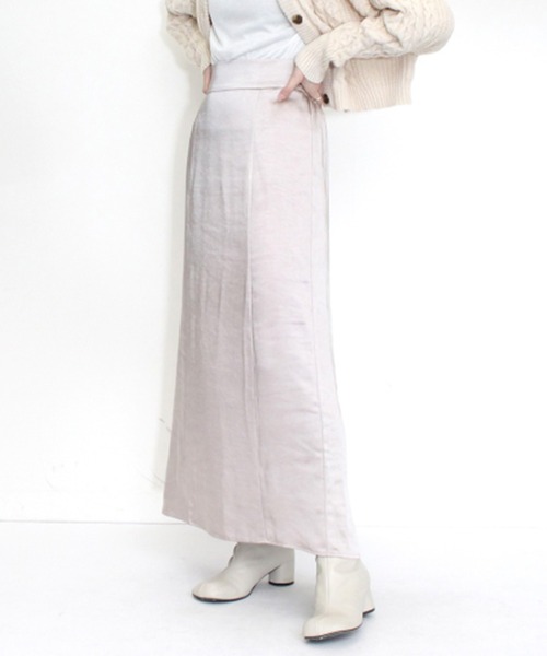 STYLEBLOCK(スタイルブロック)の「ヴィンテージサテンタイトロングスカート(スカート・レディース・ブラック/オリーブ/ライトベージュ/グレイッシュベージュ・M)」の3枚目の写真