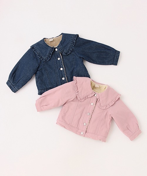 petit main（プティマイン）の「【リンク】フリルカラーデニムジャケット（デニムジャケット・キッズ・ピンク/ブルー・90cm/110cm/130cm/80ｃｍ/120cm/100cm）」の6枚目の写真