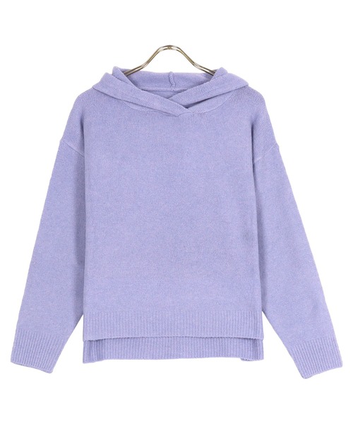 KOBE LETTUCE（コウベレタス）の「ウォッシャブルヤク風フーディニットトップス（パーカー・レディース・ブラック/アイボリー/ライラック/チャコール/ベージュ系・FREE）」の5枚目の写真