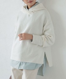 ウォッシャブルヤク風フーディニットトップス