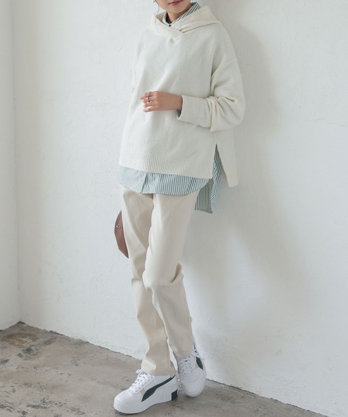 KOBE LETTUCE（コウベレタス）の「ウォッシャブルヤク風フーディニットトップス（パーカー・レディース・ブラック/アイボリー/ライラック/チャコール/ベージュ系・FREE）」の6枚目の写真