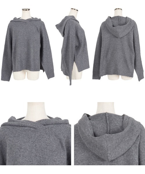 KOBE LETTUCE（コウベレタス）の「ウォッシャブルヤク風フーディニットトップス（パーカー・レディース・ブラック/アイボリー/ライラック/チャコール/ベージュ系・FREE）」の13枚目の写真