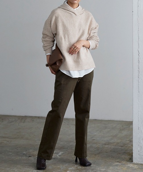 KOBE LETTUCE（コウベレタス）の「ウォッシャブルヤク風フーディニットトップス（パーカー・レディース・ブラック/アイボリー/ライラック/チャコール/ベージュ系・FREE）」の7枚目の写真