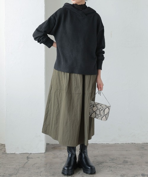 KOBE LETTUCE（コウベレタス）の「ウォッシャブルヤク風フーディニットトップス（パーカー・レディース・ブラック/アイボリー/ライラック/チャコール/ベージュ系・FREE）」の8枚目の写真