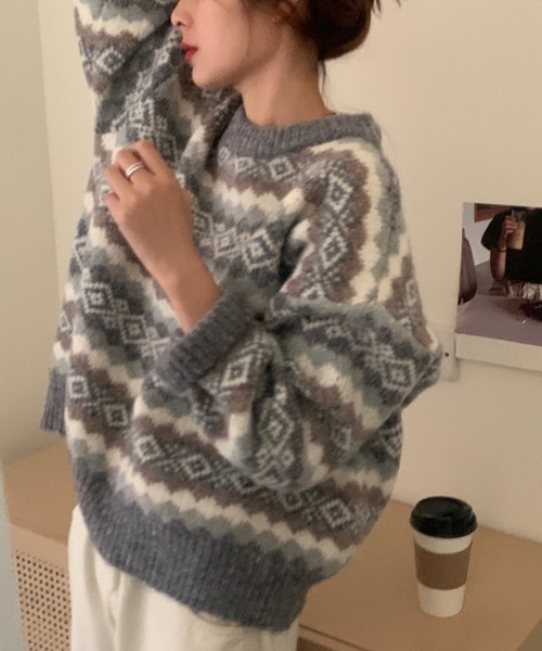 Vipoa（ヴィポア）の「ノルディックレトロニット（ニット/セーター・レディース・グレー/ブラック/レッド・FREE）」の5枚目の写真