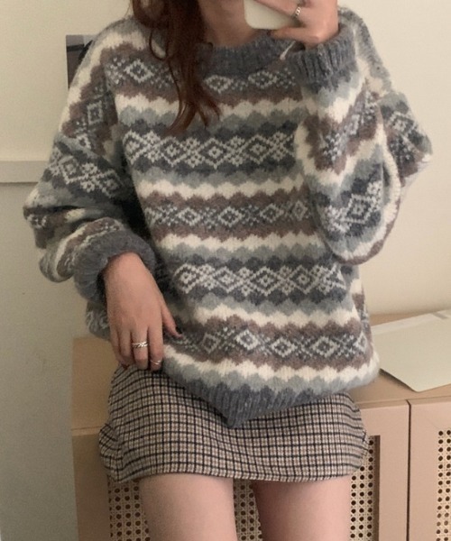 Vipoa（ヴィポア）の「ノルディックレトロニット（ニット/セーター・レディース・グレー/ブラック/レッド・FREE）」の7枚目の写真