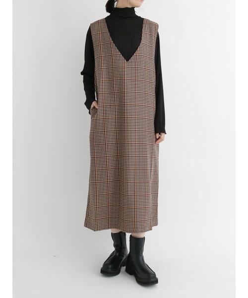 Samansa Mos2 blue（サマンサモスモスブルー）の「チェックジャンスカ（ワンピース・レディース・ベージュ/ブラウン/グレー・ﾌﾘ-）」の4枚目の写真