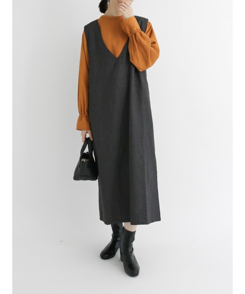 Samansa Mos2 blue（サマンサモスモスブルー）の「チェックジャンスカ（ワンピース・レディース・ベージュ/ブラウン/グレー・ﾌﾘ-）」の8枚目の写真