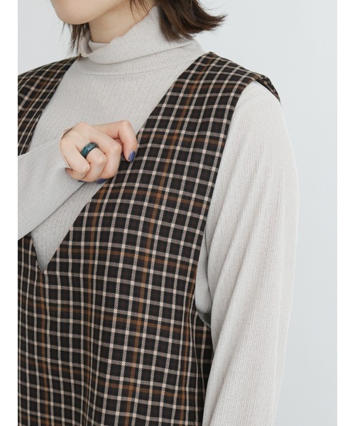 Samansa Mos2 blue（サマンサモスモスブルー）の「チェックジャンスカ（ワンピース・レディース・ベージュ/ブラウン/グレー・ﾌﾘ-）」の16枚目の写真